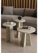 Resim Alpa Ev Mobilya 3 Lü Mantar Zigon Sehpa Seti Modern Yuvarlak Tasarım, Dekoratif İskandinav Stil Traverten 