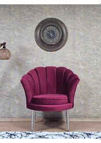 Resim Zafir Tekli İstiridye Krom Kaplama Telli Ayak Çay Seti Koltuk Tekli Berjer , Balkon, Salon, Ofis Bordo 