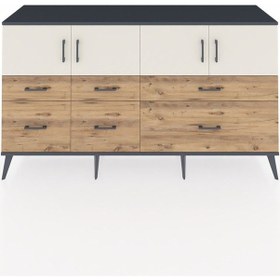 Resim Kronos Konsol 4 Raflı 6 Çekmeceli 4 Kapaklı 176x59x99 Antrasit-aytaşı/çam Aytası/atlas Çam - Antrasıt 