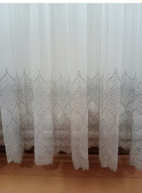 Resim Beyaz Gri Çizgili Sade Tül Perde 1/3 Sık Pileli 