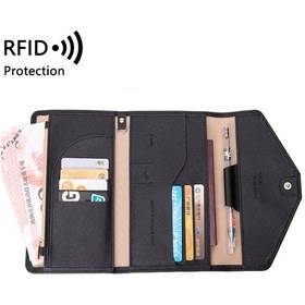 Resim Yuntech01 2023 Yeni Siyah Rfıd Kişisel Belge Organizer - Pasaport, Bilet, Kredi Kartı, Telefon Ve Para Saklama Bölümleriyle Seyahat Cüzdanı Siyah 