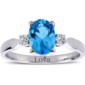 Resim Lova Pırlantalı Oval Blue Topaz Yüzük - 1020228 
