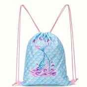 Resim Renkli Denizkızı 3D Baskılı İpli Sırt Çantası - Ayarlanabilir, Hafif Polyester Spor & Jimnastik Çantası Pembe Saplarla, Nötr Tarz 