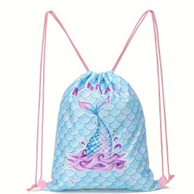Resim Renkli Denizkızı 3D Baskılı İpli Sırt Çantası - Ayarlanabilir, Hafif Polyester Spor & Jimnastik Çantası Pembe Saplarla, Nötr Tarz 