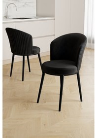 Resim Canisa Risa Serisi 1 Adet Siyah Mutfak Sandalyesi Siyah Metal Ayak 1.sınıf Babyface Kumaş Siyah Sandalye Siyah Ayak 