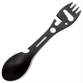 Resim Çok Fonksiyonlu Kamp Çatalı, Şişe Açacağı, Anahtar ve Diğer Fonksiyonlara Sahip Paslanmaz Çelik Çorba Kaşığı, Açık Hava Yürüyüşü ve Seyahat için Uygun 