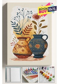 Resim Sayılarla Boyama Seti Numaralı Tuval Fırça Boya Dahil Kasnaklı Set 50x70 Cm - Motifli Vazo 