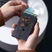 Resim Kadınlar için RFID Engelleme Özellikli Metal Kredi Kartı Tutucu Otomatik Açılır Tasarım ve Düzensiz Çiçek Deseni ile - Günlük Kullanım, Alışveriş, Seyahat için İnce Şık Klasik Cüzdan - Kredi/Kimlik Kartlarını Kolayca Düzenleyin 