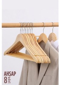 Resim Modacar Elbise Askısı Natural Ahşap 8 Adet Çok Renkli 
