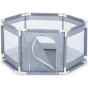 Resim Gri Altıgen Bebek Oyun Parkı Katlanabilir, Fileli, Taşınabilir Oyun Alanı 120 x 67 x 66 CM 