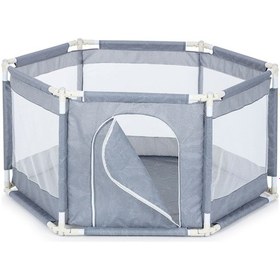 Resim Gri Altıgen Bebek Oyun Parkı Katlanabilir, Fileli, Taşınabilir Oyun Alanı 120 x 67 x 66 CM 
