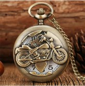 Resim Hediye Sahibi Kişiye Özel Retro Motosiklet Görünümlü Quartz Köstekli Saat 