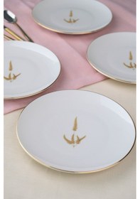 Resim Tabak Evi Porselen Natura Marinum Altın Yaldız Pasta Tabağı 20,50cm 4 Lü Çok Renkli 