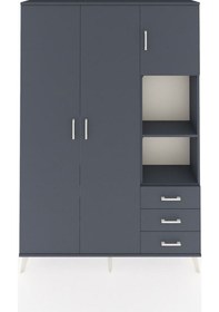 Resim Arges Dolap 5 Raflı 3 Çekmeceli Tek Askılı 132x30x195 Antrasit-antrasit/antrasit Antrasıt/antrasıt 