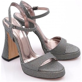 Resim Dgn 6003 Kadın Bilekten Bağlama Topuklu Abiye Ayakkabi Platin Baskılı 
