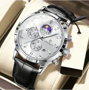 Resim POEDAGAR Erkek İş Saati Ay Fazı Kronograf Deri Kayışlı Kol Saati 