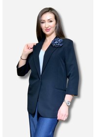 Resim Favori Tekstil Gül Aksesuarlı Tasarım Blazer Ceket Siyah 
