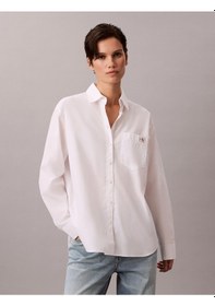 Resim Calvin Klein Pamuklu Poplin Rahat Kesim Dokuma Kadın Beyaz Gömlek Lv047f147g-yaa Beyaz 