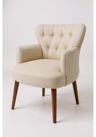 Resim Azra Mobilya Modern Berjer Tekli Koltuk Krem Babyface Kumaş, Ceviz Ayak, Salon, Oturma Odası, Balkon İçin Ekru 