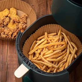 Resim Airfryer Pişirme Kağıdı 50 Adet Yuvarlak Fırın Tepsisi Yanmaz Yapışmaz Gıda Parşömeni Sıcak Hava Fritözü Aksesuarı 