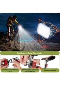 Resim Ht-29 Şarjlı Bisiklet Işığı Ön Arka Flaşlı Usb 4 Mod Stop Lambası 