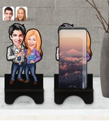 Resim Bk Gift Kişiye Özel Sevgililer Karikatürlü Ahşap Biblo Telefon Standı-50 