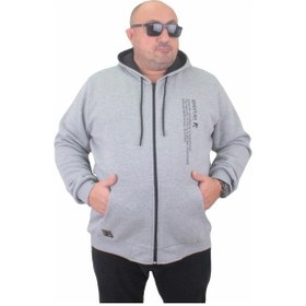 Resim Mocgrande Fermuarlı Kapuşonlu Büyük Beden Sweat Adventure 23220 Grı Melanj-Grı Melanj 