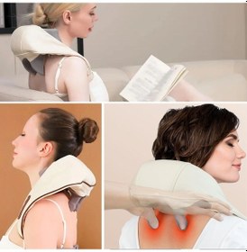 Resim Buffer Elektrikli Boyun Ve Sırt Masaj Aleti Kablosuz Boyun Ve Omuz Yoğurma Masaj Yastığı Açık Bej 