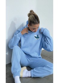 Resim Kelebek Kışlık Eşofman Takımı - Bebe Mavisi Baskılı Kapüşonlu Oversize Bebe Mavisi 