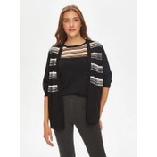 Resim Faik Sönmez Transparan Detaylı Kadın Triko Hırka 69664 (U69664) 