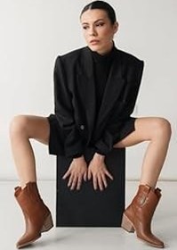 Resim Kadın Kısa Topuklu Hakiki Deri Kovboy Bot Taba - Mcalm4705 - Tb, Taba, 37 