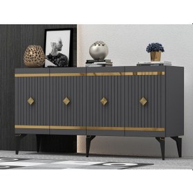 Resim Lenora TV Sehpası Ve Konsol 2'li Salon Takımı Antrasit - Altın 