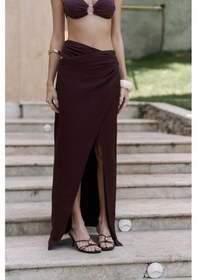 Resim Mai Collection Mai Studios Co. Fabriyonto Asimetrik Bordo Uzun Etek Bordo 