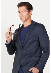 Resim AC&Co / Altınyıldız Classics Erkek Lacivert Slim Fit Dar Kesim Mono Yaka Baskılı Ceket Lacivert 