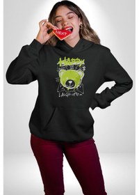 Resim Sık Sık Mutlu Gülmek Teddy Bear Kadın Erkek Siyah Kapüşonlu Sweatshirt Hoodie Siyah 