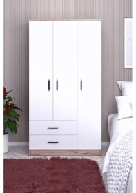 Resim ABETEMOBİLYA 3 Kapılı 2 Çekmeceli Ceviz-Beyaz Gardırop 