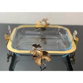 Resim Kelebek Döküm Ayaklı Kare Borcam Servis 31 cm Gold Özel Kaplama 