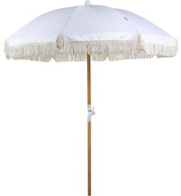 Resim MONDELLO 150 cm Retro Bahçe Şemsiyesi, Kayın Ahşap Gövde, UV Koruma, Bej Püsküllü - Beyaz 