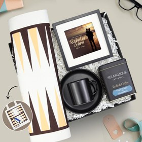 Resim Tavla Baskılı Bez Çanta & Fincan & Çerçeve & Selamlıque Türk Kahvesi Babalar Günü Hediye Seti 