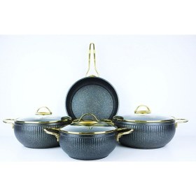 Resim Evita 7 Parça Granit Cam Kapaklı Küre Güveç Tencere Seti Siyah 