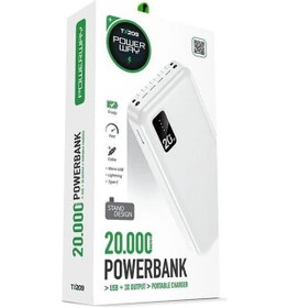 Resim Powerway Tx209 20.000mah Kablolu Dijital Göstergeli Fenerli Powerbank Dahili Telefon Stand Micro - Type C - Lightning Beyaz 