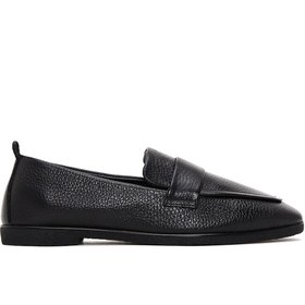 Resim Women's Black Leather Masculine Loafer 