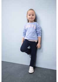Resim DeFacto Kız Bebek Bisiklet Yaka Baskılı İçi Yumuşak Tüylü Sweatshirt D7871A525SPBE551 Mavi 
