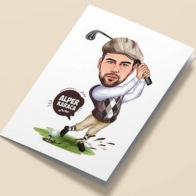 Resim Golf Tutkunu Erkek Karikatürlü Tebrik Kartı 