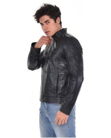 Resim Hakiki Deri Siyah Erkek Deri Mont Hakim Yaka Üst Ve Yandan Fermuarlı Cep Detaylı Deri Ceket Siyah 