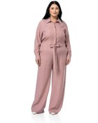 Resim Büyük Beden Beli Tünelli Ve Arkadan Lastikli Geniş Paça Pembe Tulum Pembe 