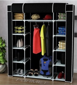 Resim Çift Yandan Raflı Bez Dolap Süper Kumaş Gardırop Siyah 