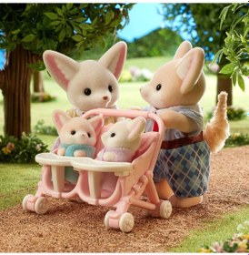 Resim Sylvanian Families Çöl Tilkisi Ailesi 4'lü Figür Seti İkiz Bebek Arabalı 5696 