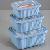 Resim 3'lü Vip Dikdörtgen Mikrodalga Ve Difrize Uygun Saklama Kabı Seti Mavi 1x(1750,1050,600 Ml) Vienev