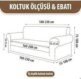 Resim bibaha 3 Kişilik Jakarlı Düz Desen Lastikli Koltuk Kılıfı Çekyat Koltuk Örtüsü Streç Esnek kanepe kılıfı antrasit 180 x 230 